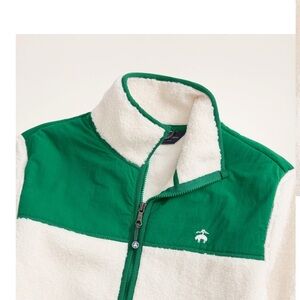 Brooks Brothers White Sherpa Fleece Green Trim Zip-Up Long Sleeve Jacket M